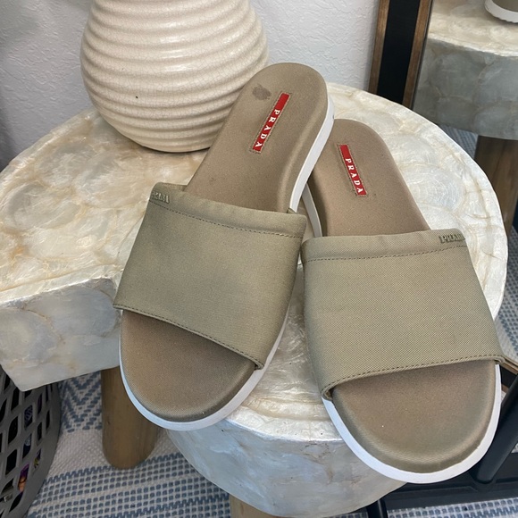Prada Taupe Nylon Slides Size 38.5 - Picture 1 of 5